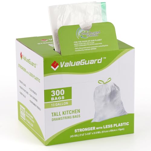 ValueGuard Large Trash Bags 13 Gallon Tall Drawstring 100%