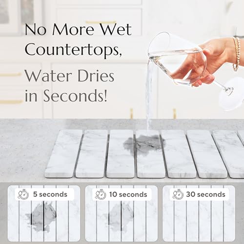 Diatomaceous Earth Drying Mat - Collapsible Stone Dish Drying Pad - White Marble Variation