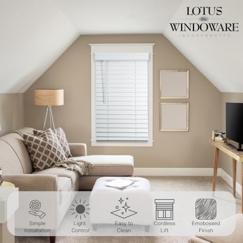 2-Inch Embossed Faux Wood Window Blind - Bright White, 34 x 36 Inches