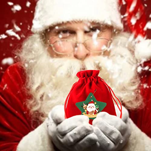 Vintage Santa Claus Christmas Ornament - Santas Magic Key for No Chimney Houses, Wood Engraved Wooden Tag and Red Bag and Ribbon