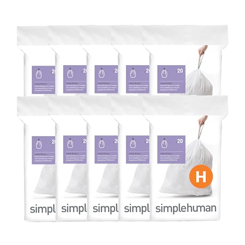 simplehuman Code H 200 Pack Custom Fit Trash Liners 30-35L Drawstring Bags - Extra Thick, Leakproof, PCR Plastic