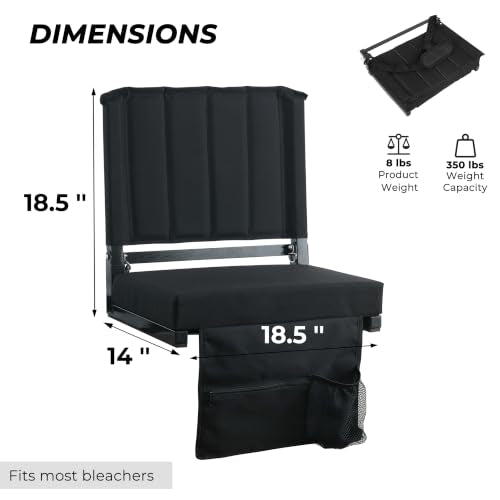 SPORT BEATS Stadium Folding Seat with Back Support - Large Black