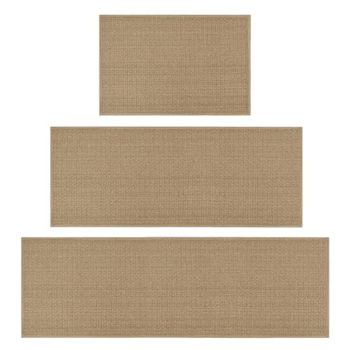 Non-Slip Kitchen Rugs Set of 3 - 24x36, 24x60, 24x72 Linen Chenille Mats
