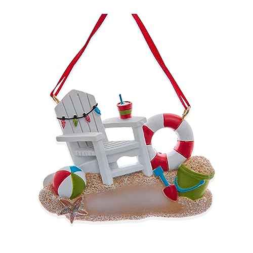 Kurt S. Adler A2233 Decorated Beach Chair White and Red 2.5 Inch Resin Hanging Christmas Decoration Ornament
