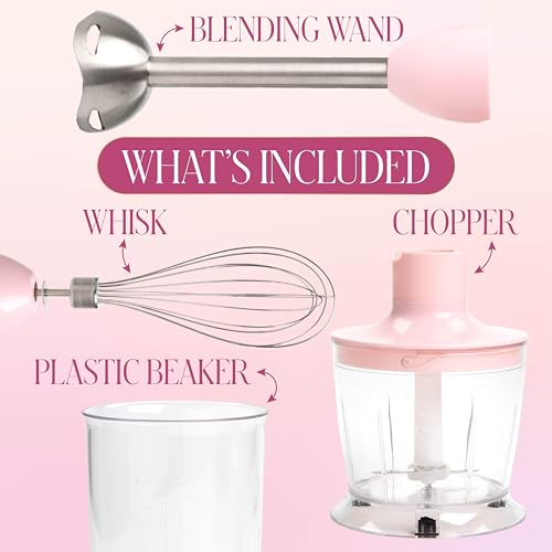 Pink 3-in-1 Hand Blender Set with Attachments - 400W, 5-Piece