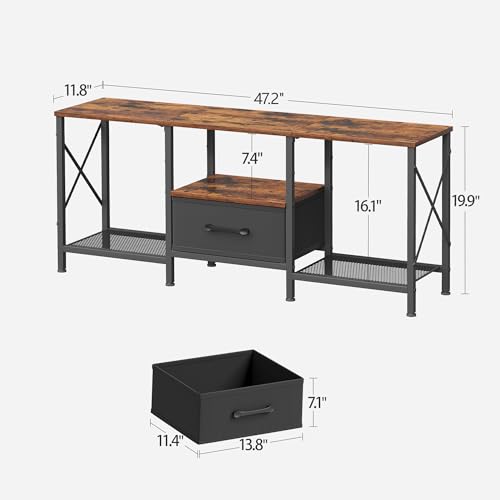 Brown TV Stand with Fabric Drawer for 50-55 Inch TVs - Industrial Entertainment Center