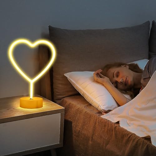 LED Heart Shaped Neon Night Lights Warm White Neon Lamp USB & Battery Powered Hanging Wedding Sign Novelty Indoor Lamps Decor Birthday Party Christmas Party Kids Room Living Room Bedroom or Bar
