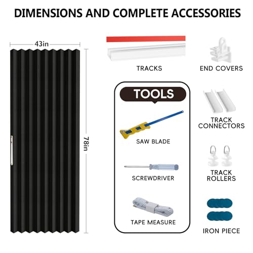 Black Accordion Door Curtain - 43W x 78L, Blackout Room Divider with Adhesive Track - Variation of THIS listing