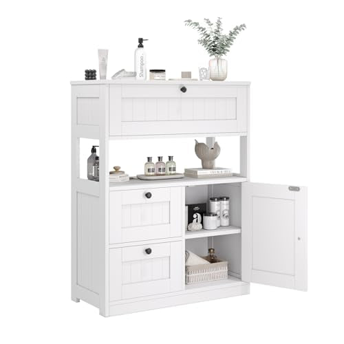 White GRUSIGN Bathroom Floor Cabinet with 1 Door & 3 Drawers - Modern Storage
