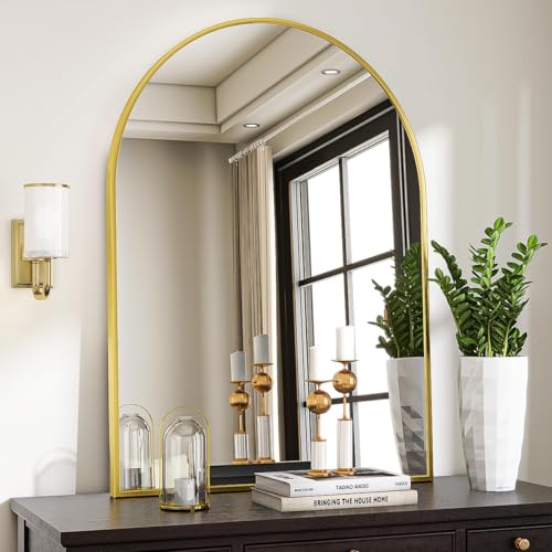 Gold Arched Wall Mirror 30 x 38 Inch Bathroom Vanity Mirror with Frame - VooBang Variation