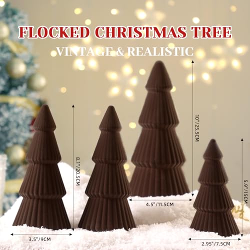 Lanpn 4 Pcs 6" 8" 10" Christmas Velvet Tree Figurine Decoration, Xmas