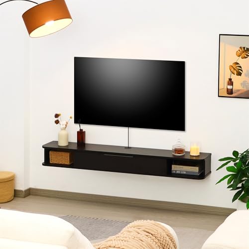 Mordchil HF Black Floating TV Stand for 55-65 inch Wall-Mounted Media Console