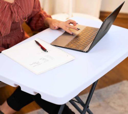 Adjustable Folding Laptop Table TV Tray - 30 Inch White Granite