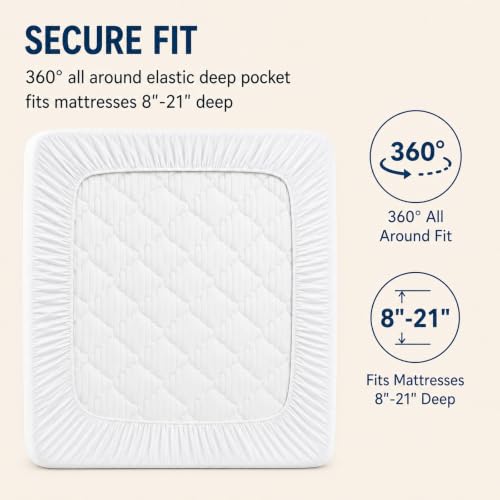 CozyLux White Queen Mattress Pad with Cotton Top & 450 GSM Down Alternative
