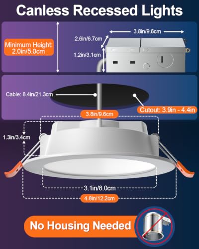 4 Inch Smart Recessed LED Light with Bluetooth RGB Color & Dimming - White 12 Pack