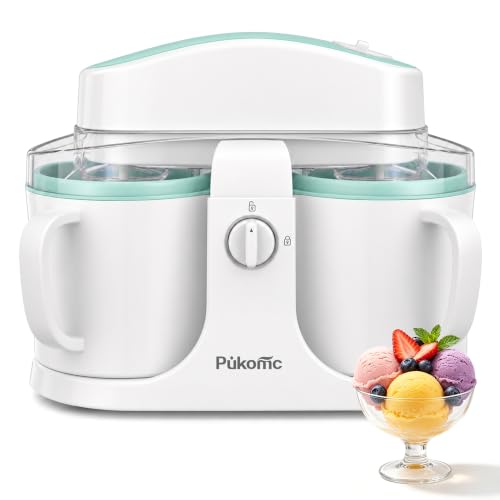 Pukomc Swirl Ice Cream Maker Machine with 2 Freezer Cups - White Green, 0.9 Quarts