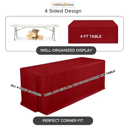HolidayIdeas 4-Pack Red Fitted Tablecloth for 6ft Tables 72x30in
