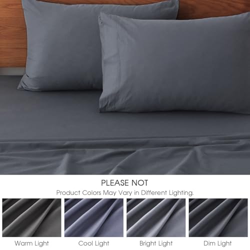Deep Pocket Queen Bed Sheets 100% Cotton Grey 4pc - Extra Deep 18-24 Inch