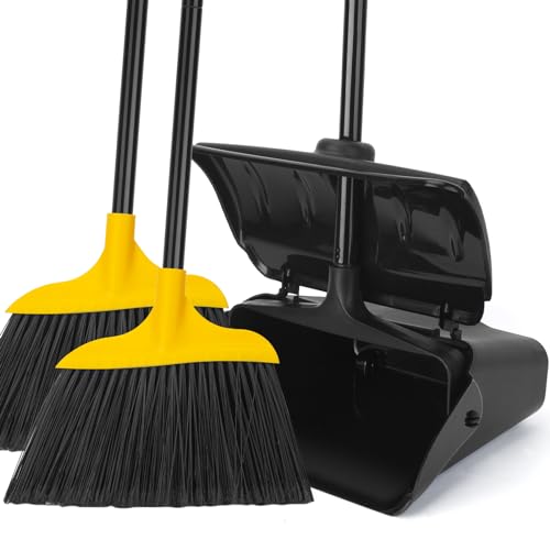 KeFanta Yellow Heavy Duty Broom and Dustpan Set for Commercial Indoor & Outdoor Use