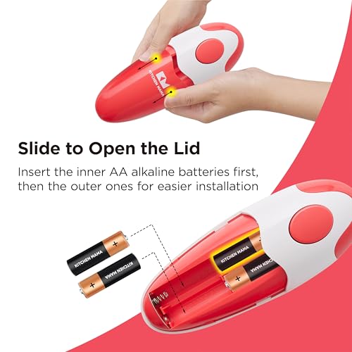 Electric Can Opener Battery Operated - Effortless One-Touch Kitchen Tool, Red