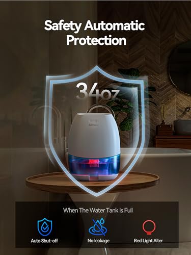 Small Dehumidifier for Home & Bedroom, Auto Shut Off, 34 OZ, White - Portable Moisture Absorber