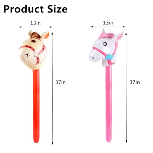 Cakmecwy 12 Pcs Pink Red Inflatable Horse Head Stick - Party Cowboy Western Decoration