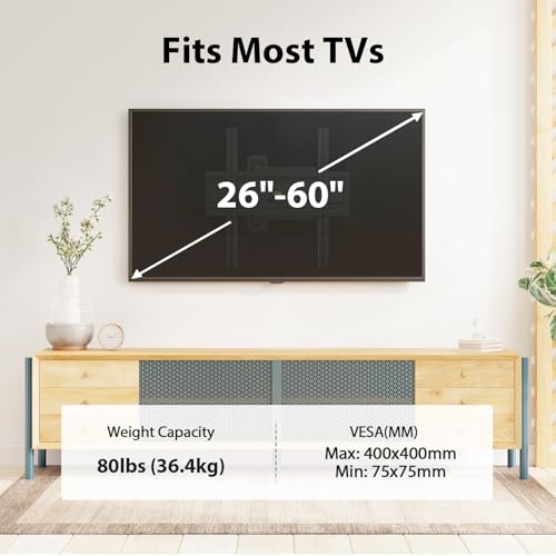 USX MOUNT Swivel TV Wall Mount for 26-60 Inch TVs up to 80 lbs, Full Motion Articulating Bracket with Tilt & Swivel, Max VESA 400x400mm, 26-60"
