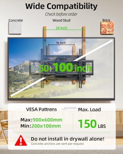 50-100 Inch Heavy Duty Long Arm TV Wall Mount with 40-Inch Extension, Tilt & Swivel
