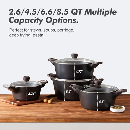 Nonstick Stock Pot with Lid - 8.5 QT, Black, SGS Approved, Induction Compatible