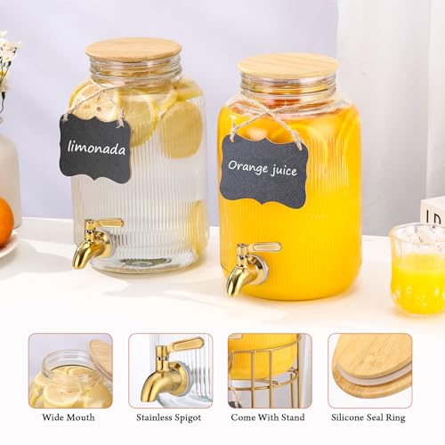 1 Gallon Glass Drink Dispenser with Stand & Spigot for Parties and Events