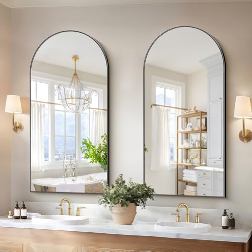 COFENY Black Arched Bathroom Mirror 48" x 24" Wall Mount for Vanity & Entryway