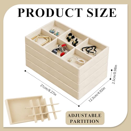 BHUWRY Beige Velvet Jewelry Organizer Trays 24 Pack Stackable Drawer Inserts