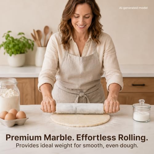 Quartz White Marble Rolling Pin with Stand - 17 Inch Baking Dough Roller