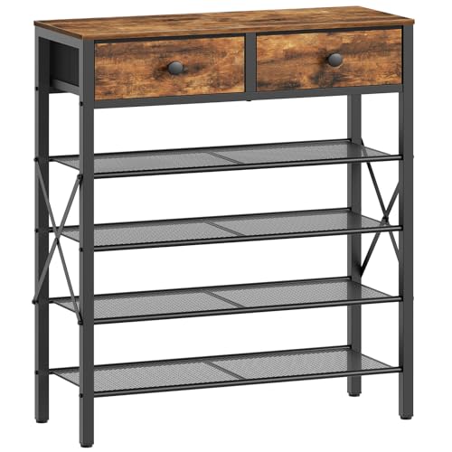 YATINEY 5-Tier Shoe Rack with Drawers, Rustic Brown & Black, 27.7" x 10.8" x 37.7"
