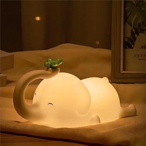 S NMT Cute Elephant Silicone Night Light LED Novelty Lamp 3 Level Dimmable Nursery Nightlight USB Rechargeable Timing Sleeping Lamp for Baby Kids Decor