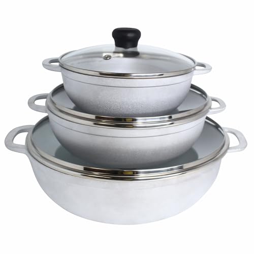 Cast Aluminum Caldero Set with Glass Lids - 1.5/2.5/5.2 Qt Multi-Size