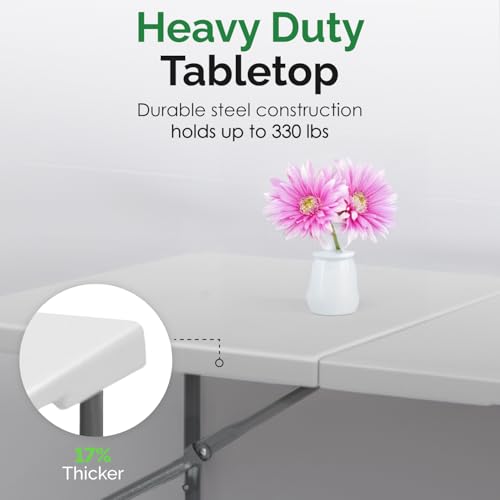White 6 Ft Folding Table - Heavy-Duty Portable Indoor & Outdoor Surface with Handle