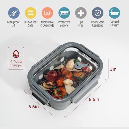 Glass Meal Prep Containers 5-Pack with Lids & Steam Vent - 35 Oz, Leakproof, Microwave & Dishwasher Safe, Borosilicate Glass, Multi-Color