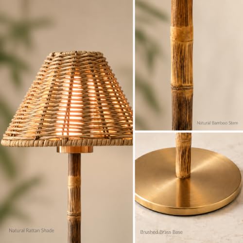 Bamboo Cordless LED Table Lamp – Rechargeable 24-Hour Battery,