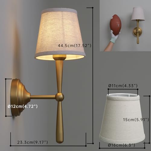 JIMUBEAM Brass Wall Sconces Set of Two with Linen Fabric Shades - E26 Vanity Bathroom Lights, Hardwired Indoor Wall Lamps - Brass_2 Pack