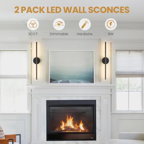 Black 24-Inch Modern LED Wall Sconce Set of 2 - Rotatable, Dimmable, Color Adjustable