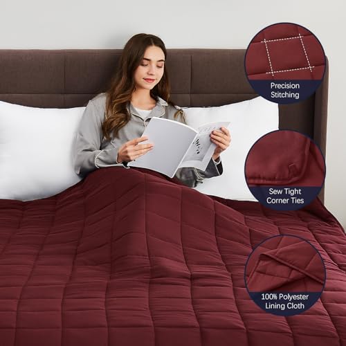 CuteKing Claret Red 12 lbs Twin Full Size Weighted Blanket 48" x 72" All-Season