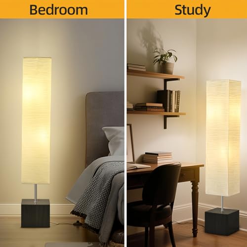 BHDJSHX Japanese Floor Lamp with Solid Wood Base & Rice Paper Shade, 58-inch Off White