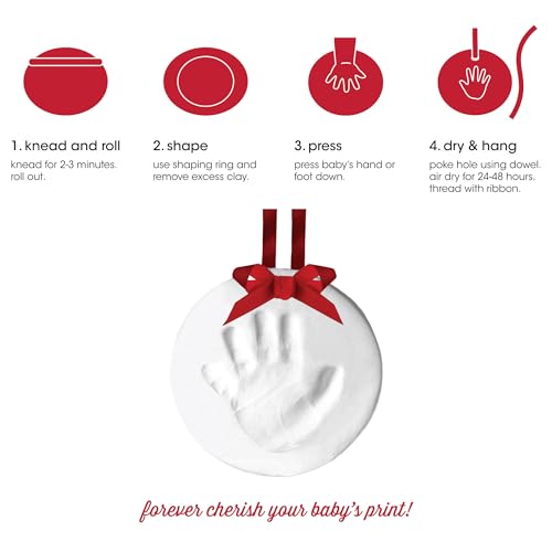 Tiny Ideas Baby's Handprint or Footprint Christmas Ornament, Easy No-Bake Keepsake Kit, Creative Holiday Gift for New and Expecting Parents, Clay