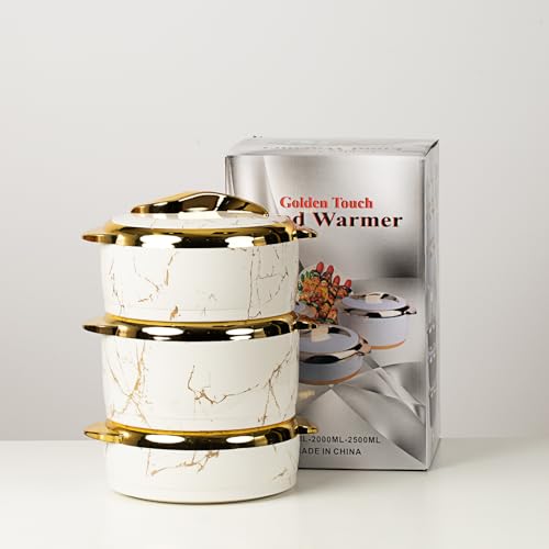 Hywisnok Marble White Insulated Casserole Dishes Set with Lids, 2.6/2.1/1.6 Qt - Thermal Serving Bowls, 3 Pieces