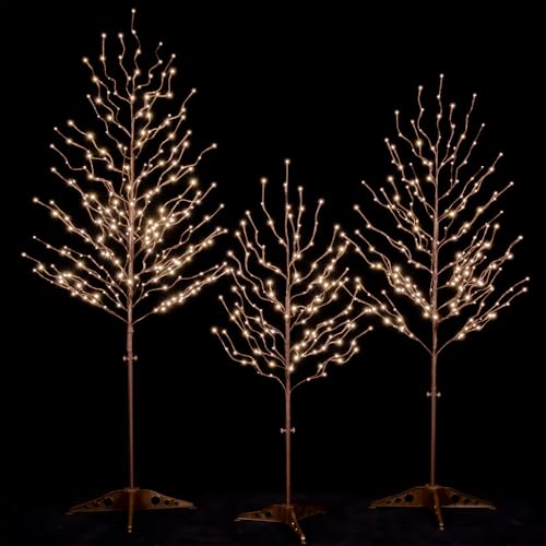TYBEEU Star Light Tree Set 4ft, 5ft & 6ft with 600 Warm White LEDs - Indoor Outdoor Decor