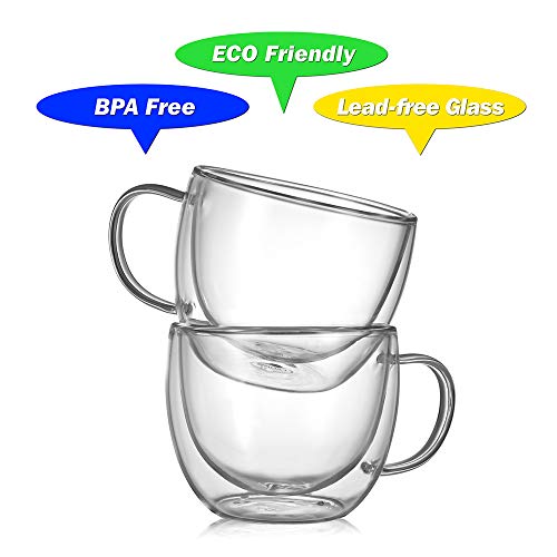 CNGLASS 8oz Double Wall Insulated Glass Coffee Mugs Set of 4 – Clear Borosilicate Latte & Espresso Cups