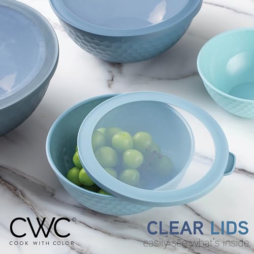 Cook with Color Blue Embossed 12-Piece Mixing Bowls Set with Lids, Microwave Safe