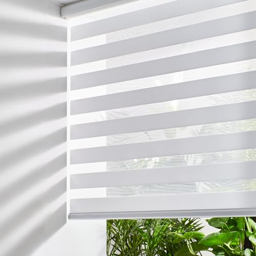 Persilux 34.5 x 64 Inch White Zebra Dual Layer Cordless Window Shades - Day & Night