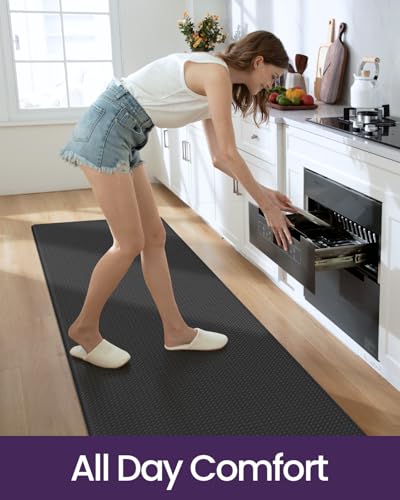 Kitchen Anti Fatigue Floor Mat 23x94 Black Cushioned Standing Rug - Waterproof & Easy to Clean